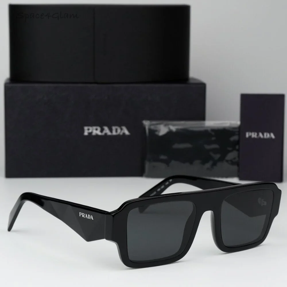 Prada Women Sunglasses Black Dark Grey Square PRA05S 16K08Z BRAND NEW - Picture 1 of 11